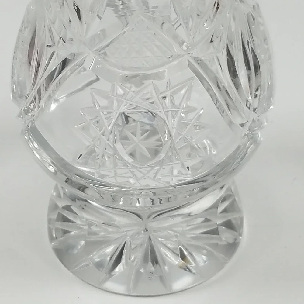 Bohemian Lead Crystal Tooth Pick, Matches Holder Hand Cut Czech Vintage Hobstar